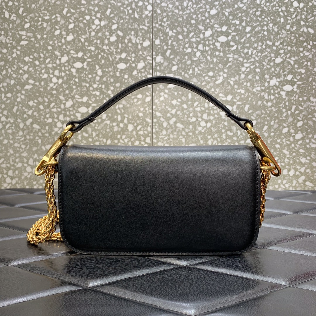 Valentino Garavani Loco Small Shoulder Bag in Black Calfskin Leather 